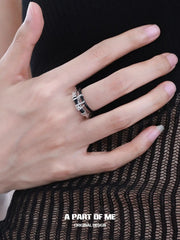 Dark Matter Double-Layer Sterling Silver & Leather Ring™