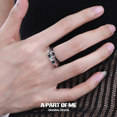 Dark Matter Double-Layer Sterling Silver & Leather Ring™