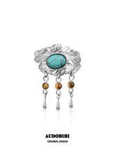 Divine Plume Neo-Chinese Style 925 Sterling Silver Turquoise and Tiger's Eye Ethnic-Style Feather Ring™