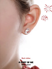 Happy New Year 925 Platinum Plating Kittens and Puppies Setting Off Fireworks Stud Earrings™
