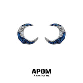 Indigo Curve S925 18k Platinum Plating Dark Blue Moon Stud Earrings™