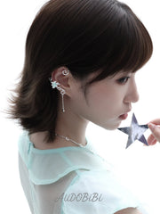 Lily Platinum Plating Dreamcore Mint Lily Vine Asymmetrical Ear Hook Ear Clip™