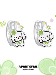 Lucky Clover 18K Platinum Plated Kitten & Puppy Earrings™