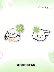 Lucky Clover 18K Platinum Plated Kitten & Puppy Stud Earrings™
