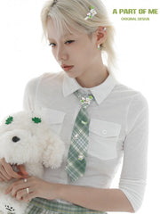 Lucky Clover Kitten & Puppy Graduation Season Shirt Plaid Tie™