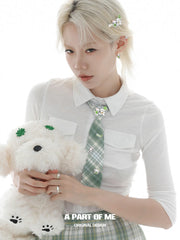 Lucky Clover Kitten & Puppy Graduation Season Shirt Plaid Tie™
