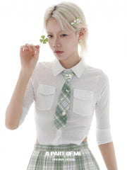 Lucky Clover Kitten & Puppy Graduation Season Shirt Plaid Tie™