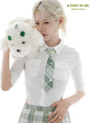 Lucky Clover Kitten & Puppy Graduation Season Shirt Plaid Tie™