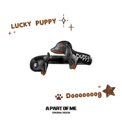 Lucky Puppy 18K 블랙 골드 도금 소시지 도그 조절 가능 오픈 링™