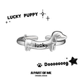 Lucky Puppy 925 Sterling Silver Sausage Dog Adjustable Open Ring™
