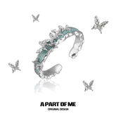 Mint Lagoon S925 Sterling Silver Butterfly Resizeable Open-end Rings™