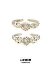 Royale Iris 925 Sterling Silver Vintage Iris Moissanite Adjustable Ring Set B™