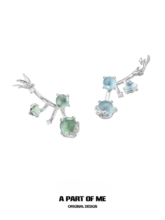 Siren's Song Colored Glass Beads 925 Platinum Plating Fish & Bird Stud Earrings™