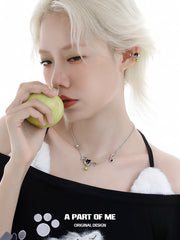 Summer Fruity 18K Platinum Plated Black Kitten & Green Apple Choker Necklace™