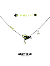 Summer Fruity 18K Platinum Plated Black Kitten & Green Apple Leather Choker™