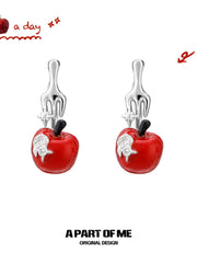Summer Fruity 18K Platinum Plating Fork & Apple Asymmetrical Stud Earrings™