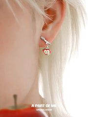 Summer Fruity 18K Platinum Plating Fork & Apple Asymmetrical Stud Earrings™