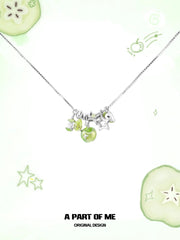 Summer Fruity 925 Sterling Silver/18K Platinum Plated Green Apple Necklace™