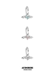Three mini wing hoop earring colors, viewed from the side.