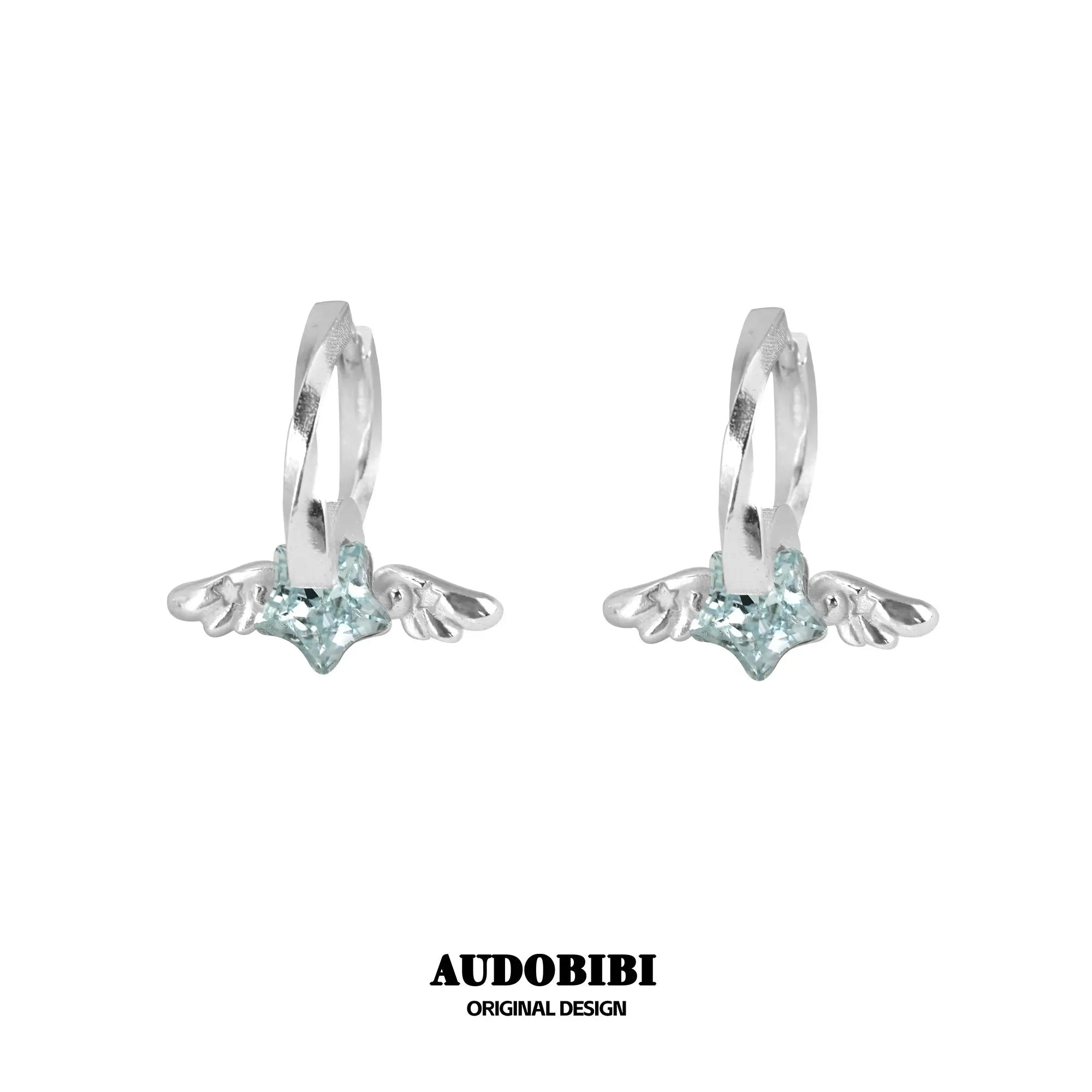 Winged Grace Starlit Angel Mini Wing Hoop Earrings — Blue.
