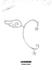 Winged Grace Judgment Angel Sparkling Wing Ear Cuff, shown on a white background.