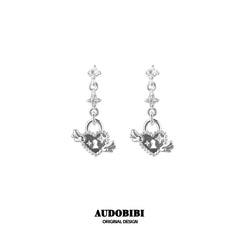 Winged Grace Key & Lock Hoop Earrings — Silver-Plated Brass, Lock.