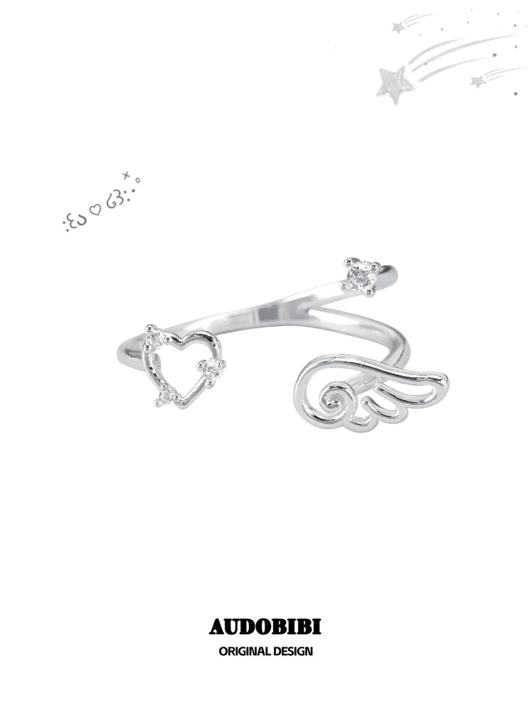Winged Grace Angel Tears Openwork Wing Ring, shown on a white background.