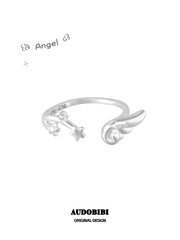 Winged Grace Dreamcore Angel Wing & Star Pinky Ring, shown on a white background.