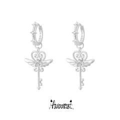 Little Devil Winged Key Angel & Devil Hoop Earrings — Angel Key.