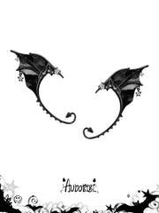 Left and right black bat-wing ear cuffs on a white background.