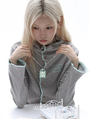 Lily Dream House Photo Locket Long Necklace, shown worn by a model.