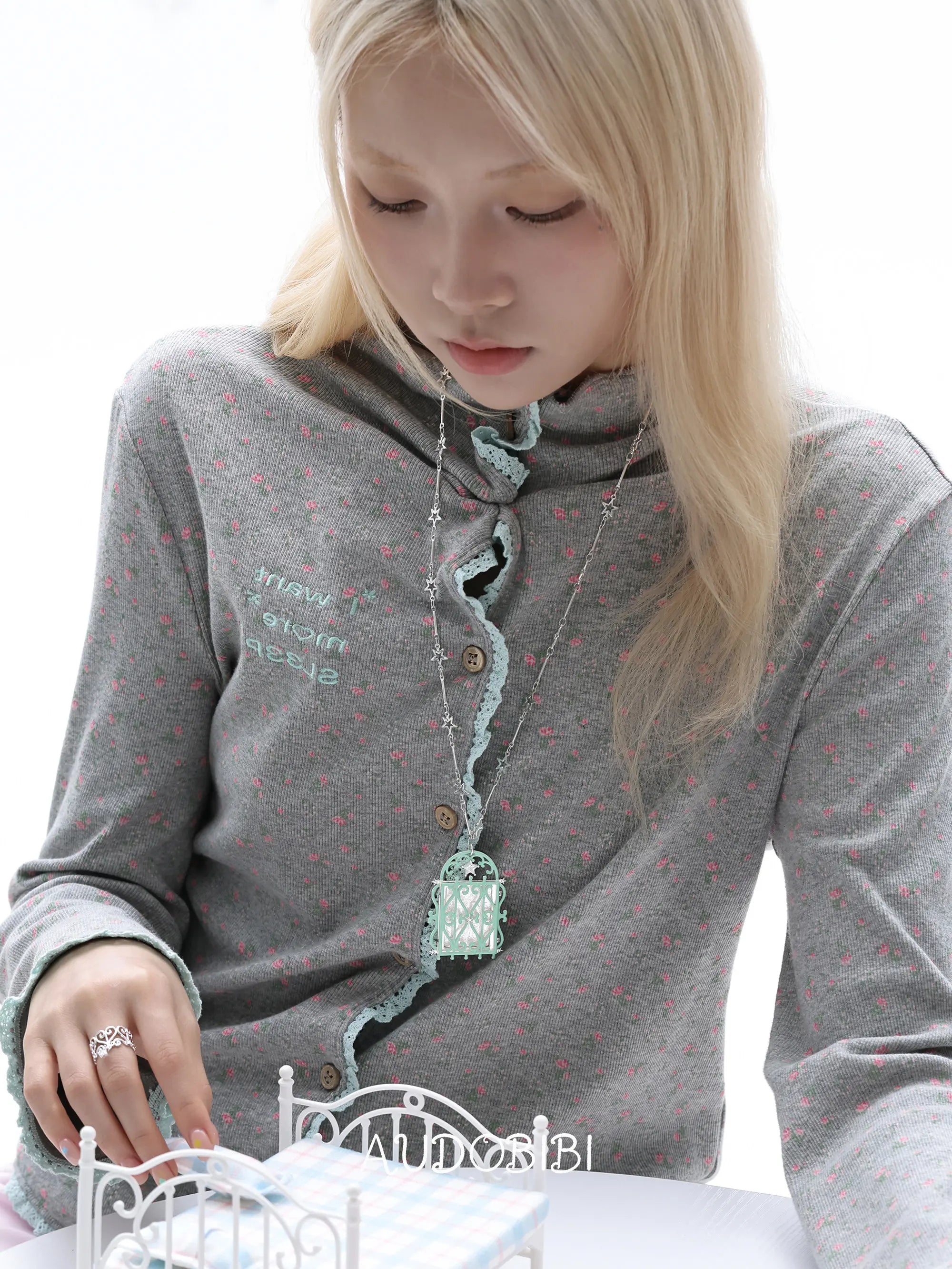 Lily Dream House Photo Locket Long Necklace, shown worn by a model.