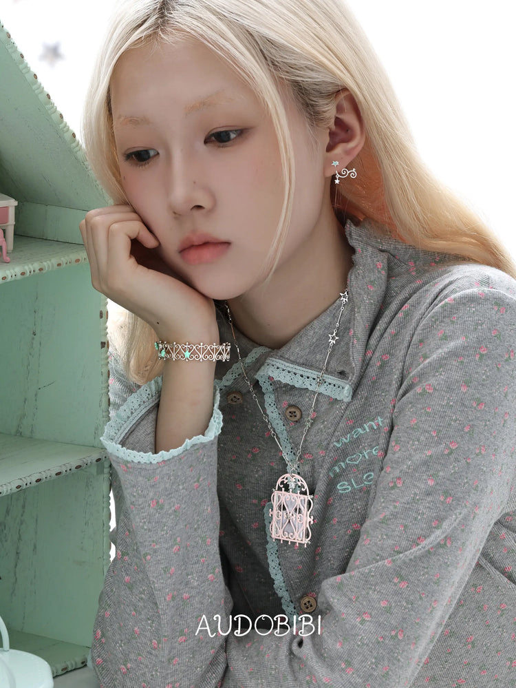 Lily Dream House Photo Locket Long Necklace, shown worn by a model.