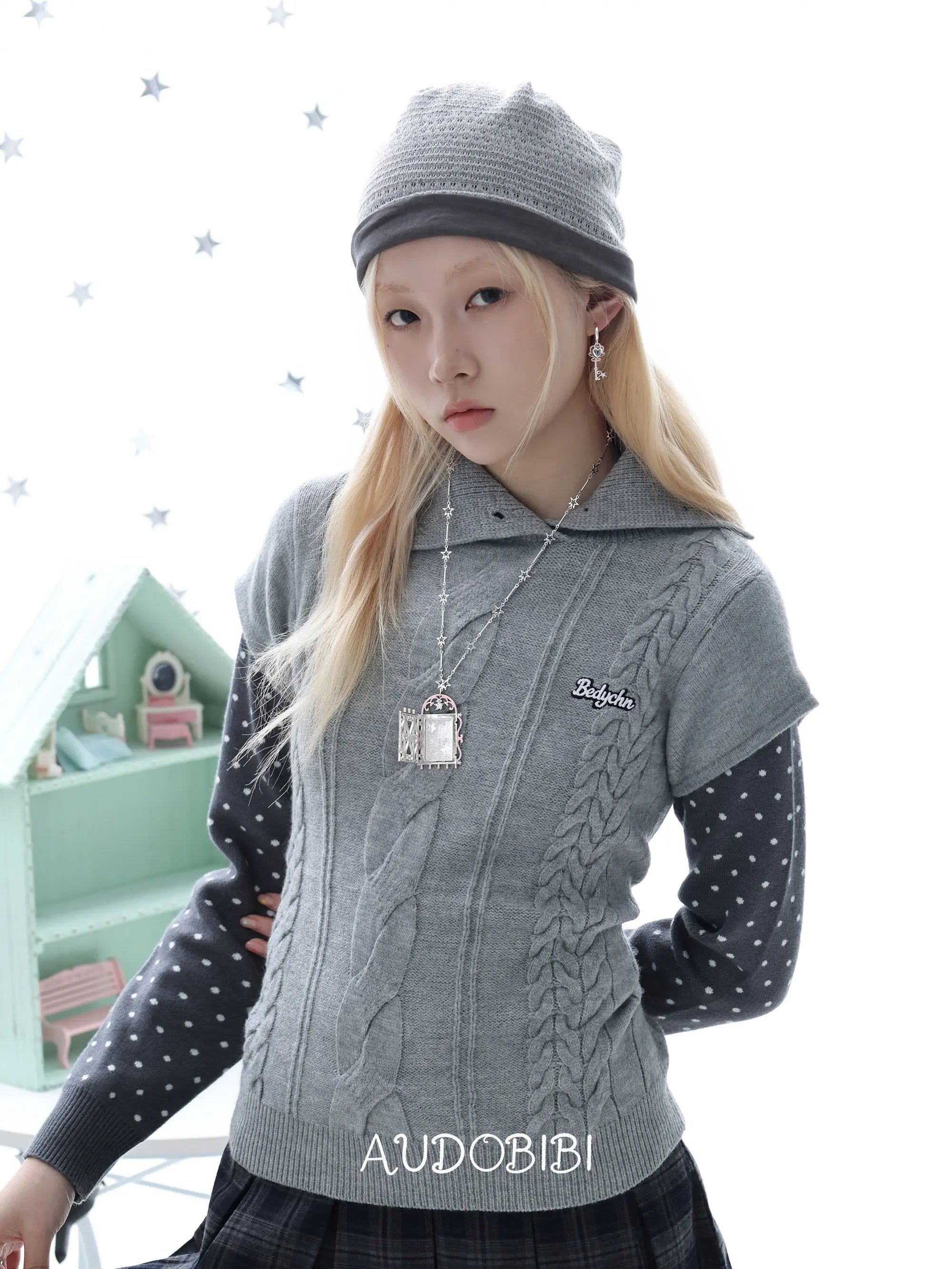 Lily Dream House Photo Locket Long Necklace, shown worn by a model.