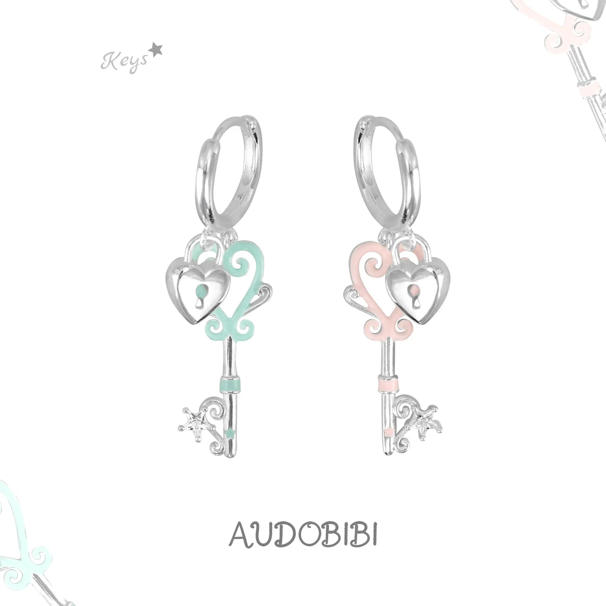 Lily Dreamlock Asymmetric Heart-Key Drop Earrings — Mixed Colors.