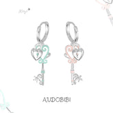 Lily Dreamlock Asymmetric Heart-Key Drop Earrings — Mixed Colors.