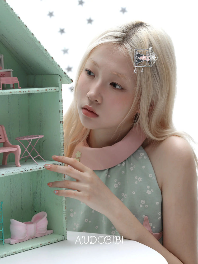 Lily Dream Garden Window & Heart Hair Clip, shown worn by a model.