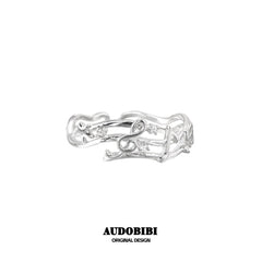 Winged Grace Memory Étude Musical Note Open Ring — Design A, 925 Sterling Silver.