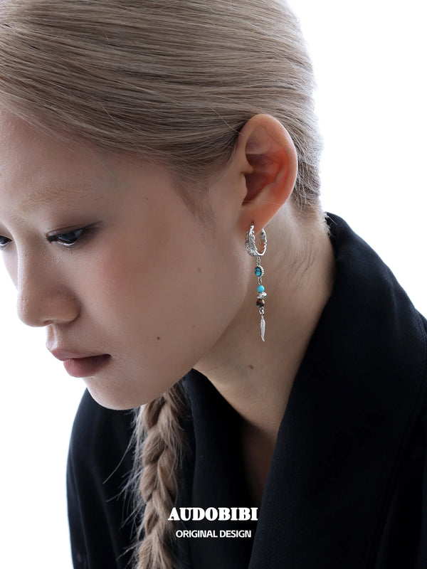 Divine Plume Neo-Chinese Style S925 Platinum Plating Irregular Ethnic-Style Feather Pendant Dangle Earrings™
