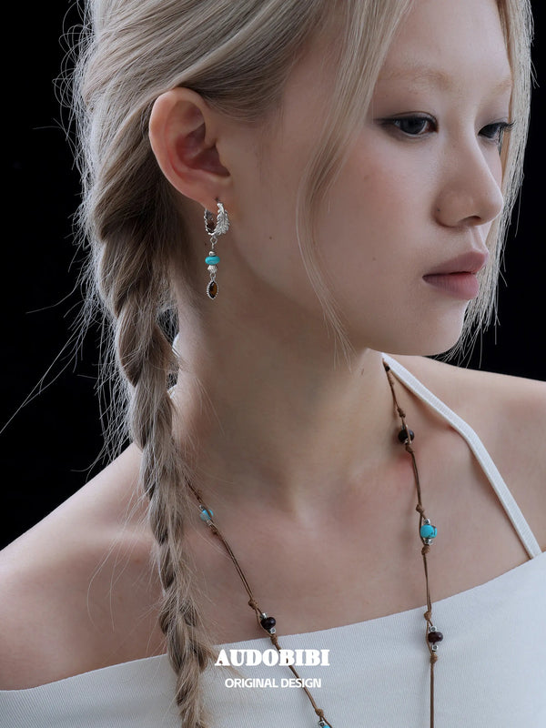 Divine Plume Neo-Chinese Style S925 Platinum Plating Irregular Ethnic-Style Feather Pendant Dangle Earrings™