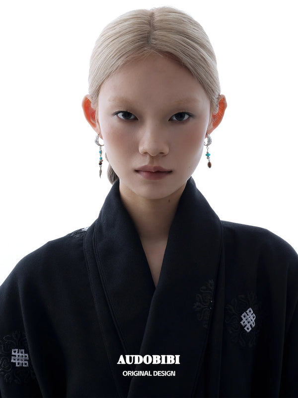 Divine Plume Neo-Chinese Style S925 Platinum Plating Irregular Ethnic-Style Feather Pendant Dangle Earrings™