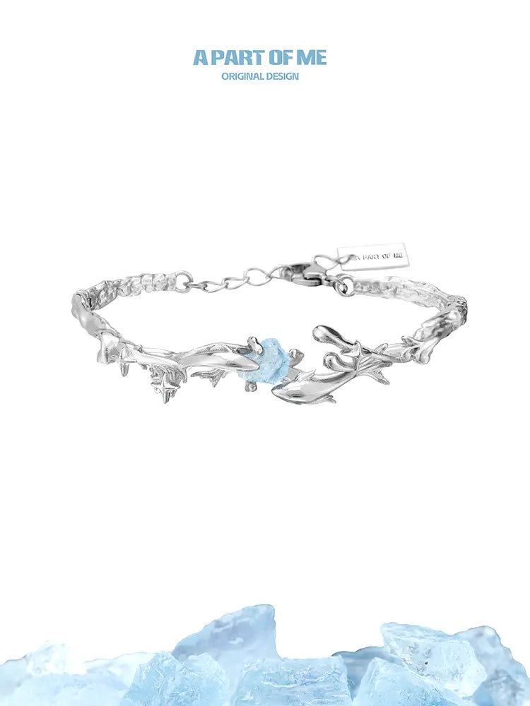 Aqua Fragments 18K Platinum Plated Aquamarine Dolphin Bracelet™