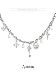 Chivalry Platinum-Plated Baroque Pearl Vintage Multi-Pendant Necklace™