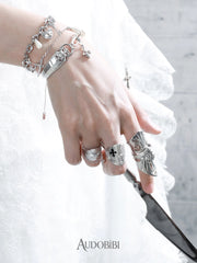 Chivalry Platinum-Plated Medieval-Style Knight's Armor Zircon Open-Faced Adjustable Joint Ring™