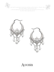 Chivalry Platinum-Plated Medieval Court-Style Baroque Vintage Pearl Hoop Hook Earrings™