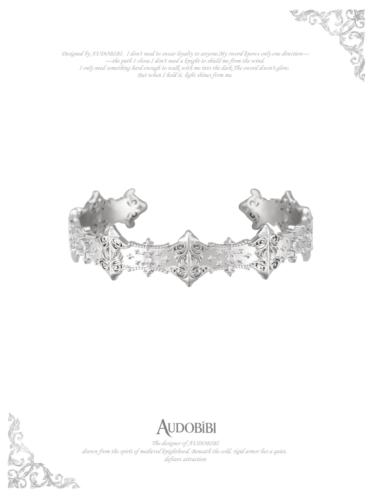 Chivalry Platinum-Plated Vintage Knight's Armor Baroque-Style Adjustable Bracelet Iris Bangle™