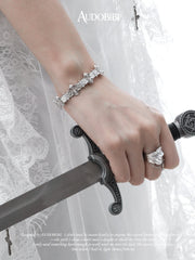 Chivalry Platinum-Plated Vintage Knight's Armor Baroque-Style Adjustable Bracelet Iris Bangle™