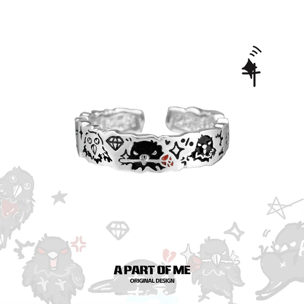 Dark Crows Graffiti Crows 925 Sterling Silver Adjustable Open Ring™