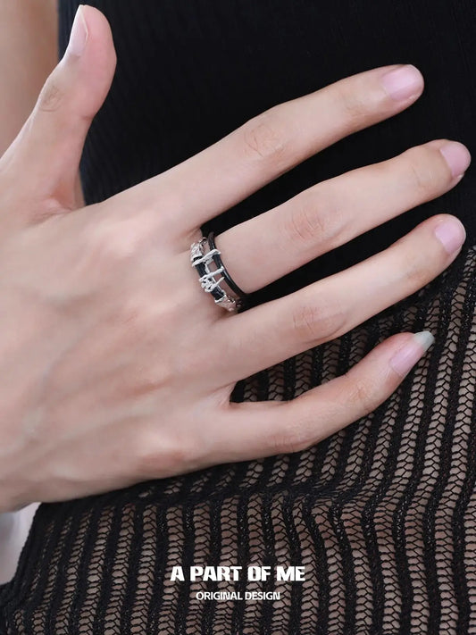 Dark Matter S925 Sterling Silver Resizeable Double-Layer Leather Rings™