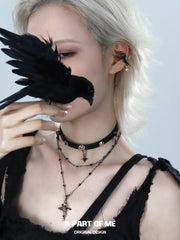 สร้อยคอหนังรูปไม้กางเขน Raven Cross เคลือบแพลตตินัม 18K ของ Dark Crows™